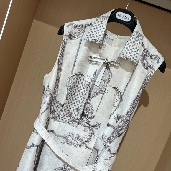 MaxMara Printed Mikado shirt dress - Ivory - Picture 8 of 14